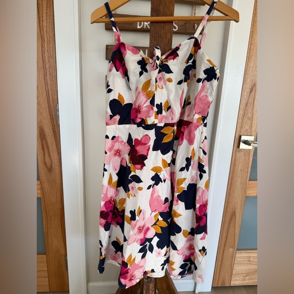 Old Navy Women's Multi Pink Floral Tie-Front Linen Viscose Mini Dress‎ Large EUC - Picture 2 of 13